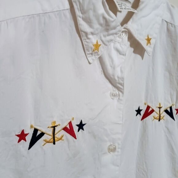 Vtg Kathie Lee Button Front Shirt-Size 16-Nautical-Embroidered-Shoulder Pads - Picture 4 of 6